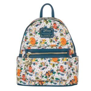 Loungefly x Disney Lion King  Backpack Tatto AOP  Print White Blue Mini Zip NEW